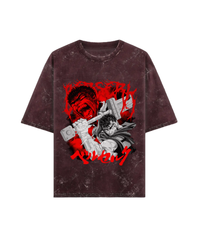 Guts – "The Black Swordsman" Acid Wash Oversized Tee