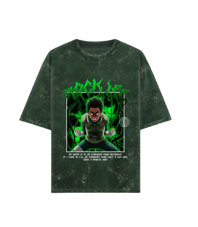 Rock Lee – "The Hard Work Shinobi" Acid Wash Oversized Tee
